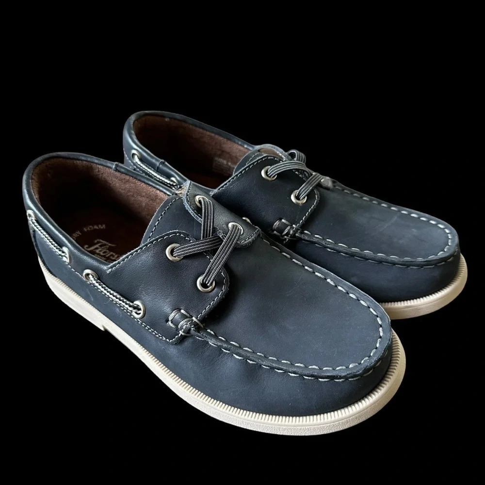 Florsheim Boys size 2M Navy Blue Croquet Jr Boat Shoes Leather Church Wedding‎